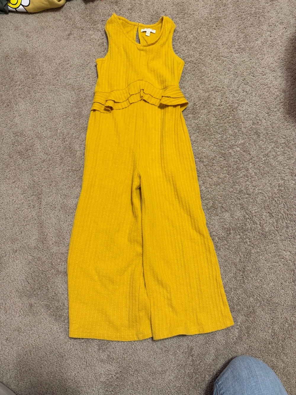 Chelsea & Violet Mustard Yellow Ribbed Girls' Jumpsuit with Peplum